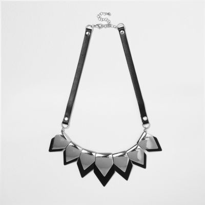 Silver tone spike statement necklace